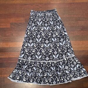 Sail to Sable Navy and White Floral Maxi Skirt